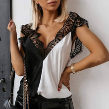 Load image into Gallery viewer, 2020 Summer V-neck Lace Chiffon Blouse Shirt Spring Sleeveless Embroidery Patchwork Tank Tops Women Backless Sexy Vest Feminina
