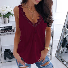 Load image into Gallery viewer, 2020 Summer V-neck Lace Chiffon Blouse Shirt Spring Sleeveless Embroidery Patchwork Tank Tops Women Backless Sexy Vest Feminina