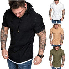 Load image into Gallery viewer, New Plain Fitness hooded t shirt men streetwear Solid bodybuilding Short sleeve t shirt Slim fit tshirt gyms tee shirt homme