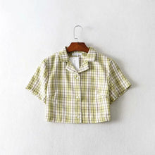 Load image into Gallery viewer, Summer blouse women vintage crop shirt streetwear plaid ladies tops elegant button up shirt korean crop top red 2020