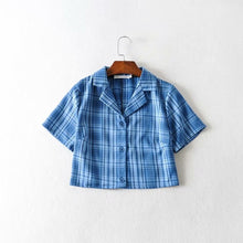 Load image into Gallery viewer, Summer blouse women vintage crop shirt streetwear plaid ladies tops elegant button up shirt korean crop top red 2020