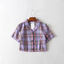 Load image into Gallery viewer, Summer blouse women vintage crop shirt streetwear plaid ladies tops elegant button up shirt korean crop top red 2020