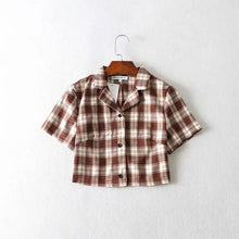 Load image into Gallery viewer, Summer blouse women vintage crop shirt streetwear plaid ladies tops elegant button up shirt korean crop top red 2020