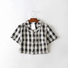 Load image into Gallery viewer, Summer blouse women vintage crop shirt streetwear plaid ladies tops elegant button up shirt korean crop top red 2020