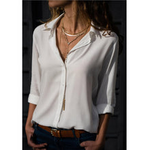 Load image into Gallery viewer, Women White Blouses Basic Selling Button Solid 2020 summer Long Sleeve Shirt Female Chiffon Women's Slim Clothing Plus Size Tops