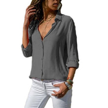 Load image into Gallery viewer, Women White Blouses Basic Selling Button Solid 2020 summer Long Sleeve Shirt Female Chiffon Women's Slim Clothing Plus Size Tops
