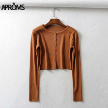 Load image into Gallery viewer, Aproms Candy Color Ribbed Knitted Cardigan Women Autumn Winter Long Sleeve Basic Cropped Sweaters Female Casual Short Jumper Top NDP