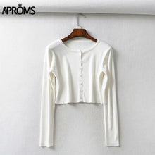 Load image into Gallery viewer, Aproms Candy Color Ribbed Knitted Cardigan Women Autumn Winter Long Sleeve Basic Cropped Sweaters Female Casual Short Jumper Top NDP