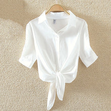 Load image into Gallery viewer, 100% Cotton Womens Blouse Shirt White Summer Blouses Shirts Holiday Loose Short Sleeve Casual Tops And Blouses Women Blusas New
