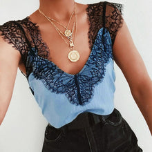 Load image into Gallery viewer, 2020 Summer V-neck Lace Chiffon Blouse Shirt Spring Sleeveless Embroidery Patchwork Tank Tops Women Backless Sexy Vest Feminina
