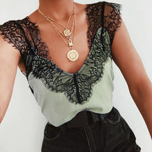 Load image into Gallery viewer, 2020 Summer V-neck Lace Chiffon Blouse Shirt Spring Sleeveless Embroidery Patchwork Tank Tops Women Backless Sexy Vest Feminina

