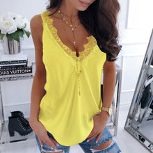 Load image into Gallery viewer, 2020 Summer V-neck Lace Chiffon Blouse Shirt Spring Sleeveless Embroidery Patchwork Tank Tops Women Backless Sexy Vest Feminina
