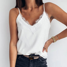 Load image into Gallery viewer, 2020 Summer V-neck Lace Chiffon Blouse Shirt Spring Sleeveless Embroidery Patchwork Tank Tops Women Backless Sexy Vest Feminina
