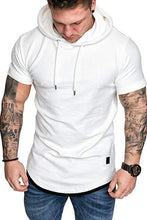 Load image into Gallery viewer, New Plain Fitness hooded t shirt men streetwear Solid bodybuilding Short sleeve t shirt Slim fit tshirt gyms tee shirt homme
