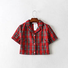 Load image into Gallery viewer, Summer blouse women vintage crop shirt streetwear plaid ladies tops elegant button up shirt korean crop top red 2020
