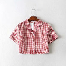 Load image into Gallery viewer, Summer blouse women vintage crop shirt streetwear plaid ladies tops elegant button up shirt korean crop top red 2020
