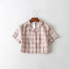 Load image into Gallery viewer, Summer blouse women vintage crop shirt streetwear plaid ladies tops elegant button up shirt korean crop top red 2020
