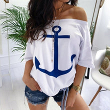 Load image into Gallery viewer, Women Sexy Off Shoulder Blouses Summer Slash Neck Batwing Sleeve Blouses shirt Casual Loose print White Blusa Tops 5XL
