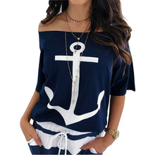 Load image into Gallery viewer, Women Sexy Off Shoulder Blouses Summer Slash Neck Batwing Sleeve Blouses shirt Casual Loose print White Blusa Tops 5XL
