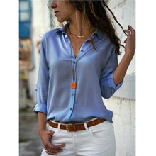 Load image into Gallery viewer, Women White Blouses Basic Selling Button Solid 2020 summer Long Sleeve Shirt Female Chiffon Women's Slim Clothing Plus Size Tops
