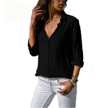 Load image into Gallery viewer, Women White Blouses Basic Selling Button Solid 2020 summer Long Sleeve Shirt Female Chiffon Women's Slim Clothing Plus Size Tops
