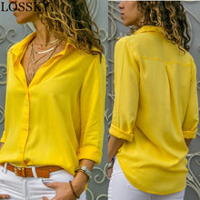 Load image into Gallery viewer, Women White Blouses Basic Selling Button Solid 2020 summer Long Sleeve Shirt Female Chiffon Women's Slim Clothing Plus Size Tops
