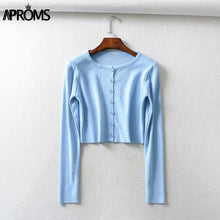 Load image into Gallery viewer, Aproms Candy Color Ribbed Knitted Cardigan Women Autumn Winter Long Sleeve Basic Cropped Sweaters Female Casual Short Jumper Top NDP
