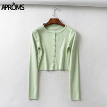 Load image into Gallery viewer, Aproms Candy Color Ribbed Knitted Cardigan Women Autumn Winter Long Sleeve Basic Cropped Sweaters Female Casual Short Jumper Top NDP
