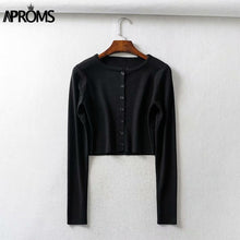 Load image into Gallery viewer, Aproms Candy Color Ribbed Knitted Cardigan Women Autumn Winter Long Sleeve Basic Cropped Sweaters Female Casual Short Jumper Top NDP
