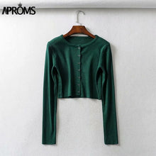 Load image into Gallery viewer, Aproms Candy Color Ribbed Knitted Cardigan Women Autumn Winter Long Sleeve Basic Cropped Sweaters Female Casual Short Jumper Top NDP
