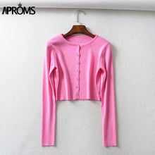 Load image into Gallery viewer, Aproms Candy Color Ribbed Knitted Cardigan Women Autumn Winter Long Sleeve Basic Cropped Sweaters Female Casual Short Jumper Top NDP
