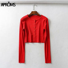 Load image into Gallery viewer, Aproms Candy Color Ribbed Knitted Cardigan Women Autumn Winter Long Sleeve Basic Cropped Sweaters Female Casual Short Jumper Top NDP
